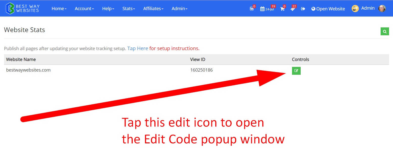 Step 25. Open CMS and go to Webstats to Edit Code and Upload Your .json File Step 25. Open CMS and go to Webstats to Edit Code and Upload Your .json File