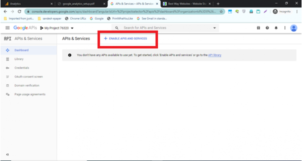 Step 12. Tap on Enable APIs and Services Step 12. Tap on Enable APIs and Services